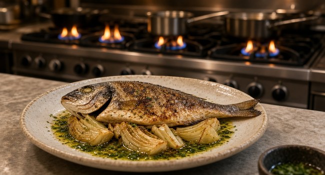 Evening table plate: fish and fennel